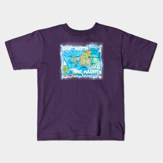 Saint Martin Illustrated Travel Map With Roads Kids T-Shirt by artshop77